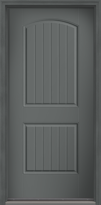 80" 2 Panel Plank Soft Arch Smooth Fiberglass Single Door