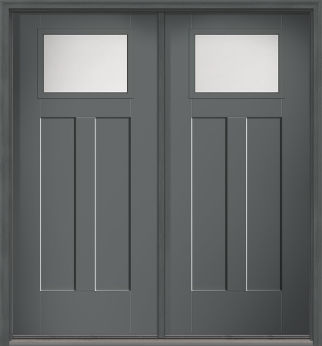 80" Satin Etch Craftsman Top View 2 Panel Shaker Smooth Fiberglass Double Door