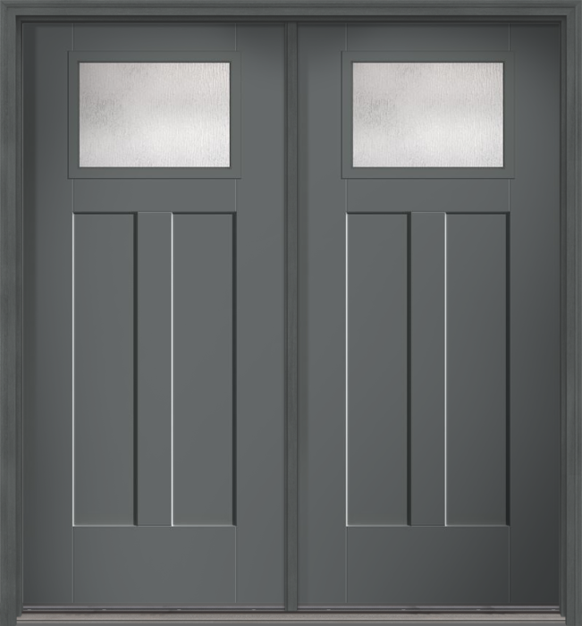 80" Rainglass Craftsman Top View 2 Panel Shaker Smooth Fiberglass Double Door