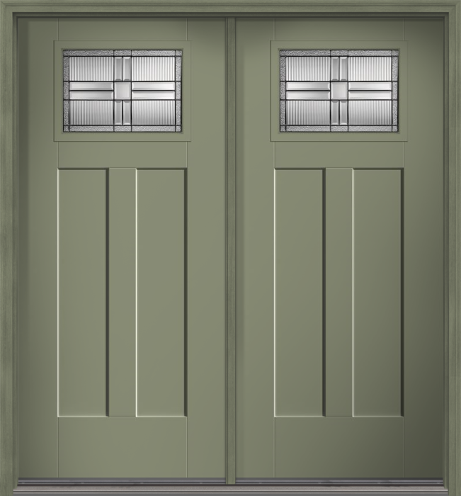 80" Saratoga Craftsman Top View 2 Panel Shaker Smooth Fiberglass Double Door
