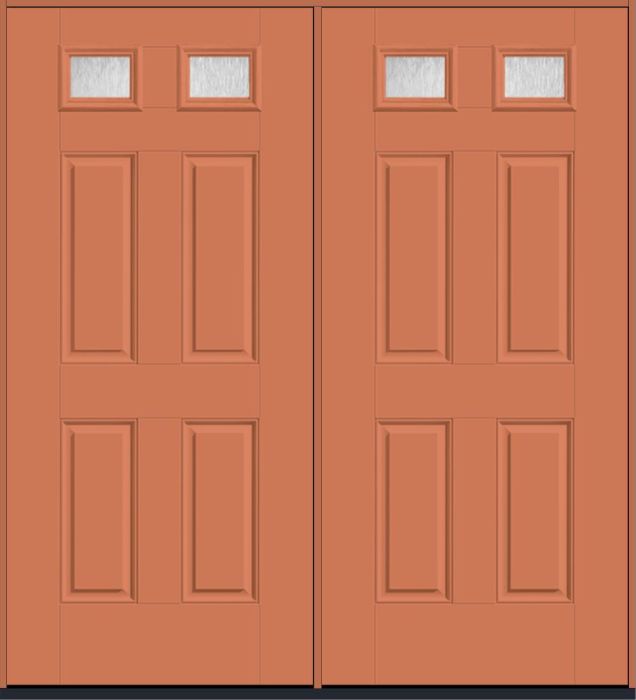 80" Chord Top View 2 Lite 4 Panel Smooth Fiberglass Double Door