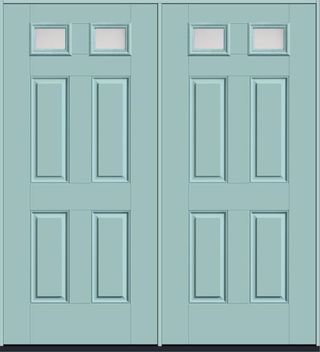 80" Satin Etch Top View 2 Lite 4 Panel Smooth Fiberglass Double Door