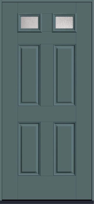 80" Rainglass Top View 2 Lite 4 Panel Smooth Fiberglass Single Door