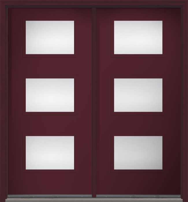 80" Low-E Modern Pulse Ari 3-Lite Smooth Fiberglass Double Door