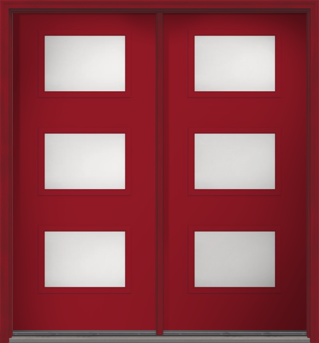 80" Satin Etch Modern Pulse Ari 3-Lite Smooth Fiberglass Double Door