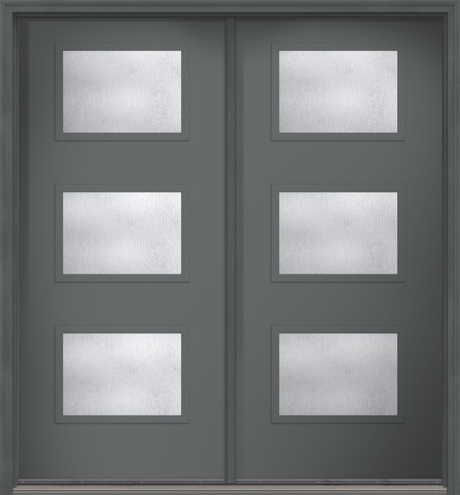 80" Rainglass Modern Pulse Ari 3-Lite Smooth Fiberglass Double Door