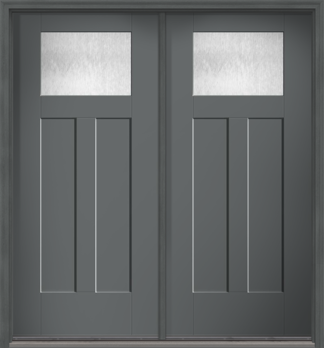 80" Chord Craftsman Top View 2 Panel Shaker Smooth Flush-Glazed Fiberglass Double Door