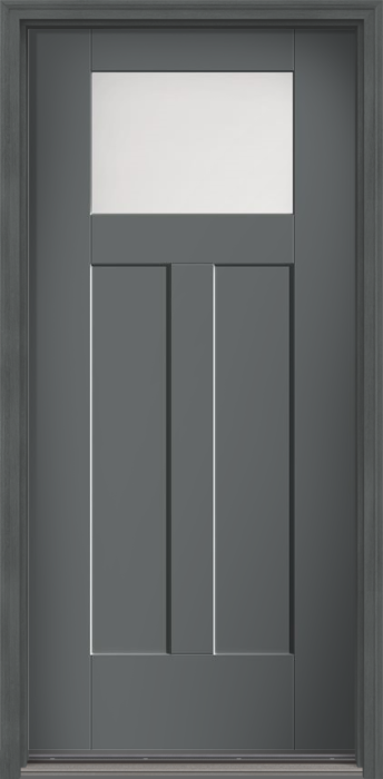 80" Satin Etch Craftsman Top View 2 Panel Shaker Smooth Flush-Glazed Fiberglass Single Door