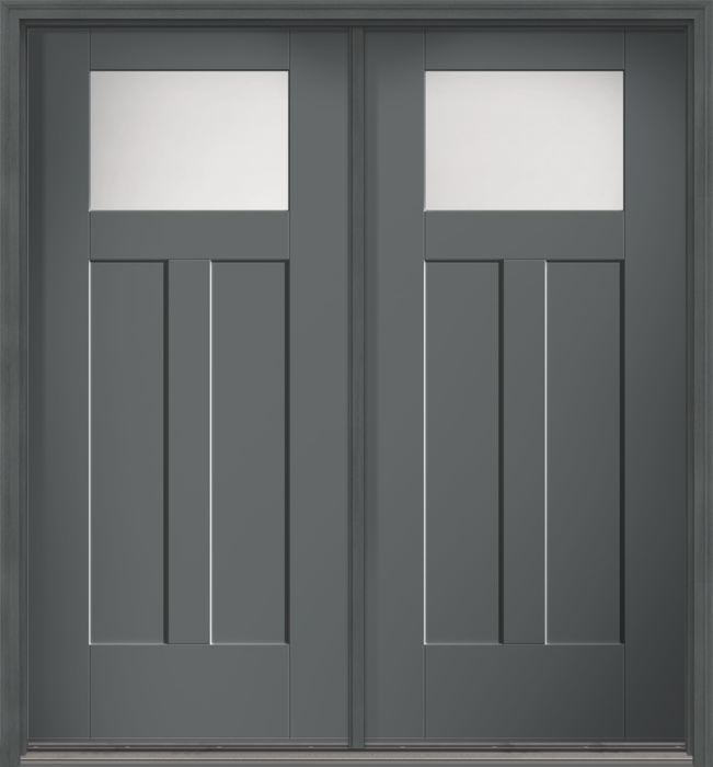 80" Satin Etch Craftsman Top View 2 Panel Shaker Smooth Flush-Glazed Fiberglass Double Door