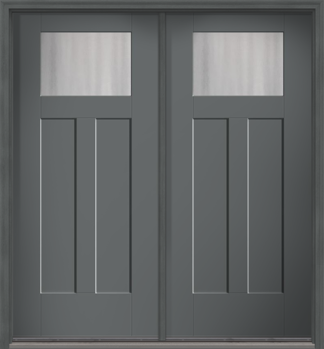 80" Chinchilla Craftsman Top View 2 Panel Shaker Smooth Flush-Glazed Fiberglass Double Door