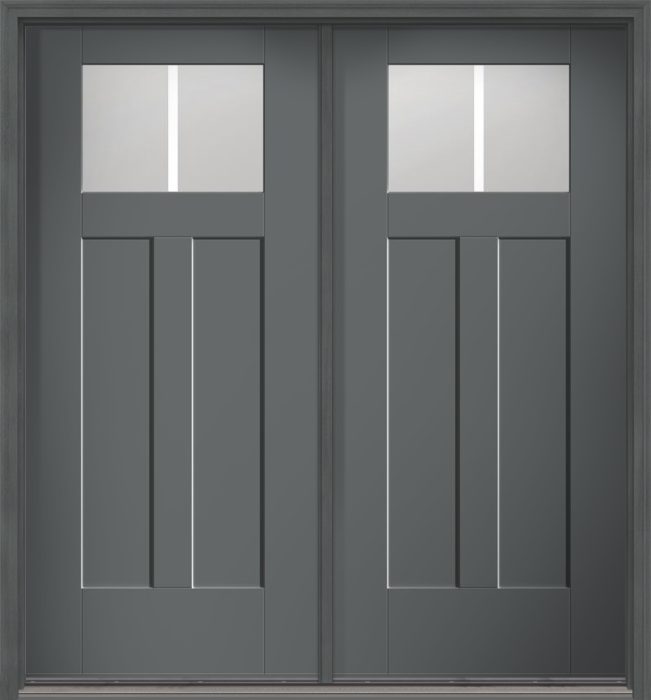 80" Satin Etch Craftsman 2 Lite 2 Panel Shaker SDL Flat 1-1/8" Smooth Flush-Glazed Fiberglass Double Door