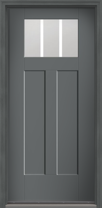 80" Low-E Craftsman 3 Lite 2 Panel Shaker SDL Flat 1-1/8" Smooth Flush-Glazed Fiberglass Single Door