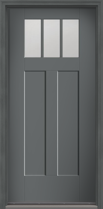 80" Satin Etch Craftsman 3 Lite 2 Panel Shaker SDL Flat 1-1/8" Smooth Flush-Glazed Fiberglass Single Door