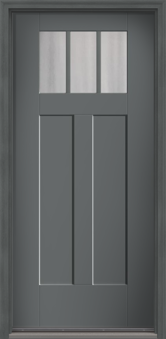 80" Chinchilla Craftsman 3 Lite 2 Panel Shaker SDL Flat 1-1/8" Smooth Flush-Glazed Fiberglass Single Door