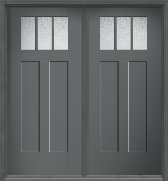 80" Granite Craftsman 3 Lite 2 Panel Shaker SDL Flat 1-1/8" Smooth Flush-Glazed Fiberglass Double Door