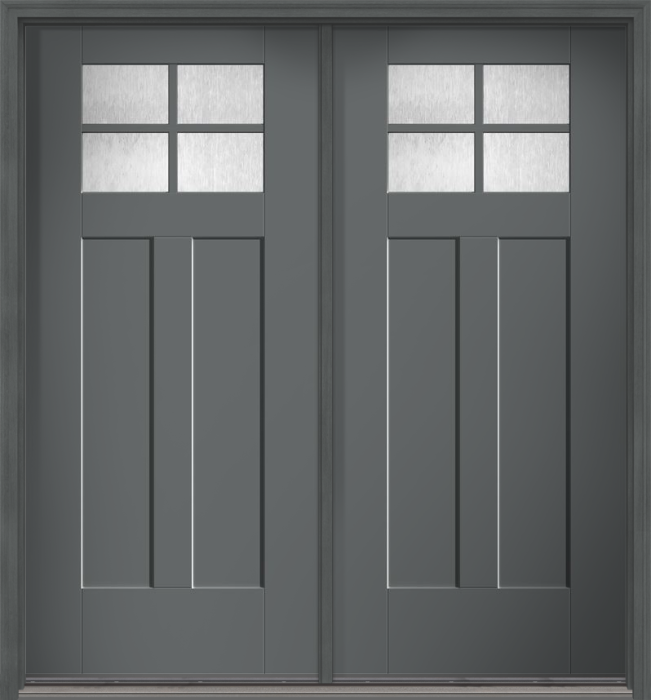80" Chord Craftsman 4 Lite 2 Panel Shaker SDL Flat 1-1/8" Smooth Flush-Glazed Fiberglass Double Door
