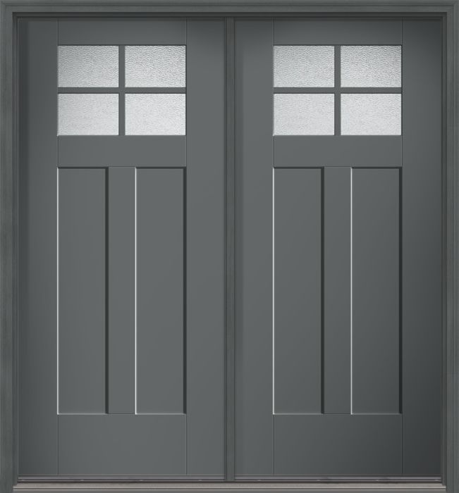 80" Granite Craftsman 4 Lite 2 Panel Shaker SDL Flat 1-1/8" Smooth Flush-Glazed Fiberglass Double Door