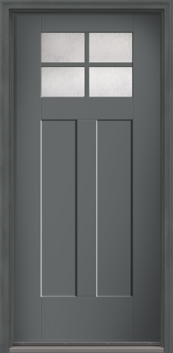 80" Rainglass Craftsman 4 Lite 2 Panel Shaker SDL Flat 1-1/8" Smooth Flush-Glazed Fiberglass Single Door