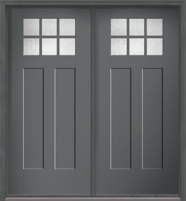 80" Chord Craftsman 6 Lite 2 Panel Shaker SDL Flat 1-1/8" Smooth Flush-Glazed Fiberglass Double Door