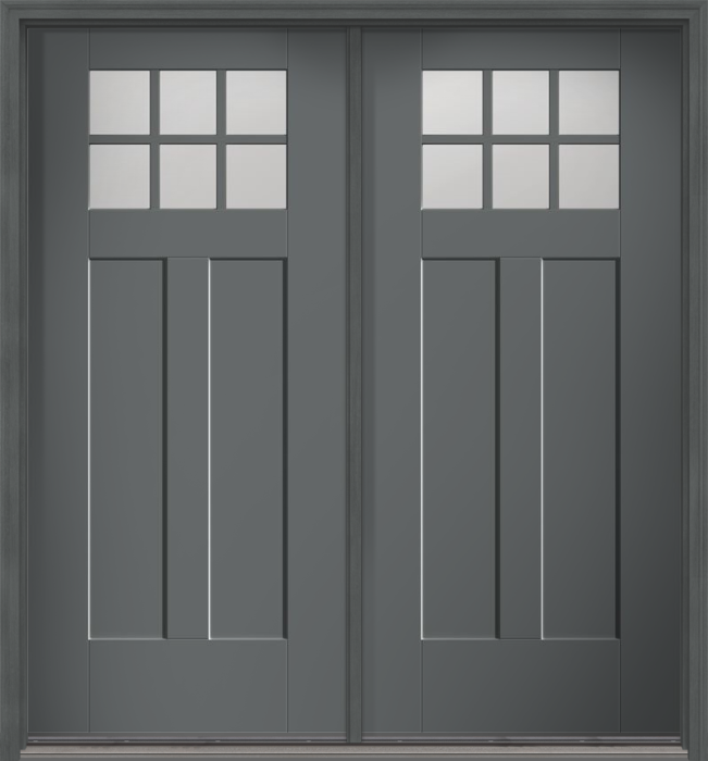 80" Granite Craftsman 6 Lite 2 Panel Shaker SDL Flat 1-1/8" Smooth Flush-Glazed Fiberglass Double Door