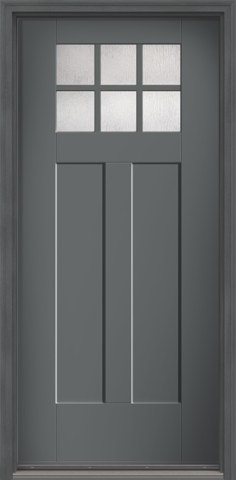 80" Rainglass Craftsman 6 Lite 2 Panel Shaker SDL Flat 1-1/8" Smooth Flush-Glazed Fiberglass Single Door