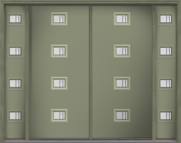 80" Axis Modern Pulse Echo 4-Lite Centered Smooth Fiberglass Double Door, Sidelites