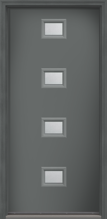 80" Satin Etch Modern Pulse Echo 4-Lite Centered Smooth Fiberglass Single Door