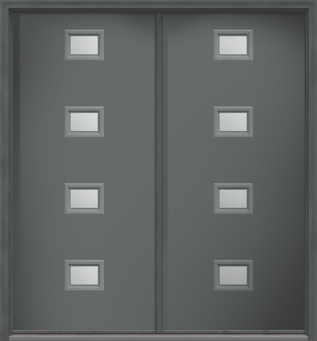 80" Satin Etch Modern Pulse Echo 4-Lite Centered Smooth Fiberglass Double Door