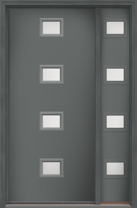 80" Satin Etch Modern Pulse Echo 4-Lite Centered Smooth Fiberglass Single Door, Sidelite