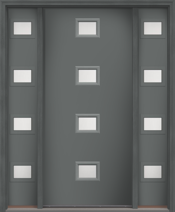 80" Satin Etch Modern Pulse Echo 4-Lite Centered Smooth Fiberglass Single Door, Sidelites