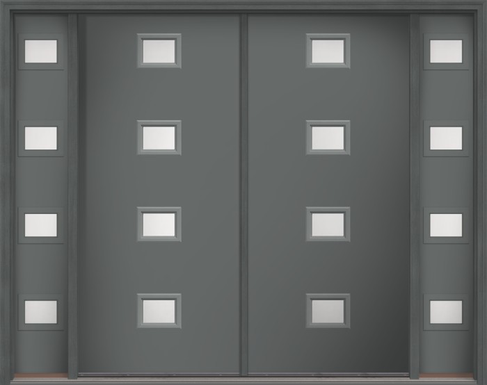80" Satin Etch Modern Pulse Echo 4-Lite Centered Smooth Fiberglass Double Door, Sidelites