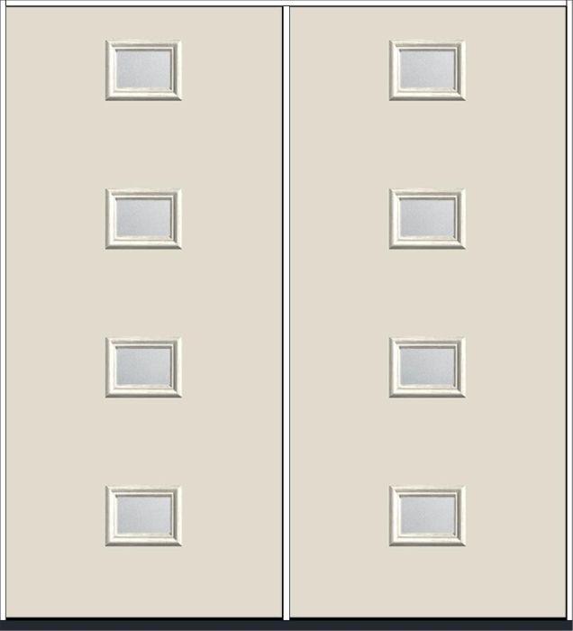 80" Granite Modern Pulse Echo 4-Lite Centered Smooth Fiberglass Double Door