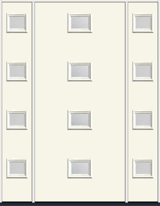 80" Granite Modern Pulse Echo 4-Lite Centered Smooth Fiberglass Single Door, Sidelites