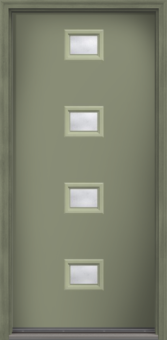 80" Rainglass Modern Pulse Echo 4-Lite Centered Smooth Fiberglass Single Door