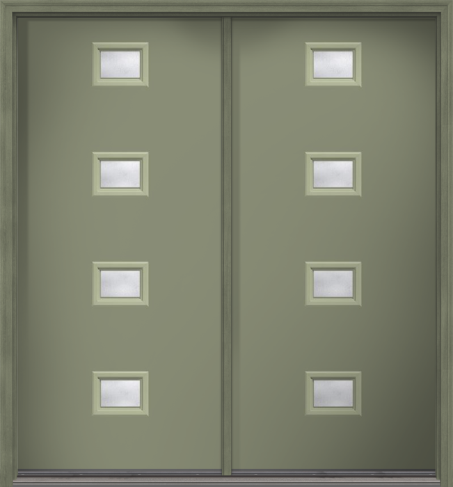 80" Rainglass Modern Pulse Echo 4-Lite Centered Smooth Fiberglass Double Door