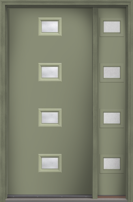 80" Rainglass Modern Pulse Echo 4-Lite Centered Smooth Fiberglass Single Door, Sidelite