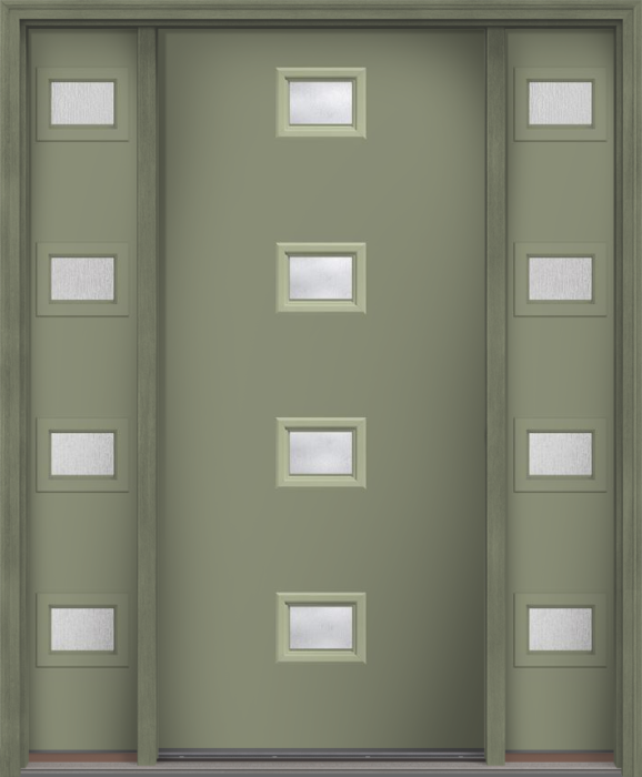 80" Rainglass Modern Pulse Echo 4-Lite Centered Smooth Fiberglass Single Door, Sidelites