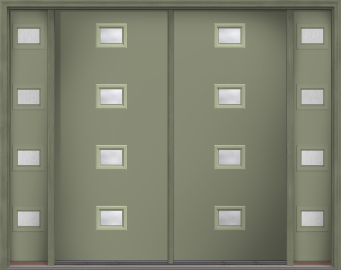 80" Rainglass Modern Pulse Echo 4-Lite Centered Smooth Fiberglass Double Door, Sidelites