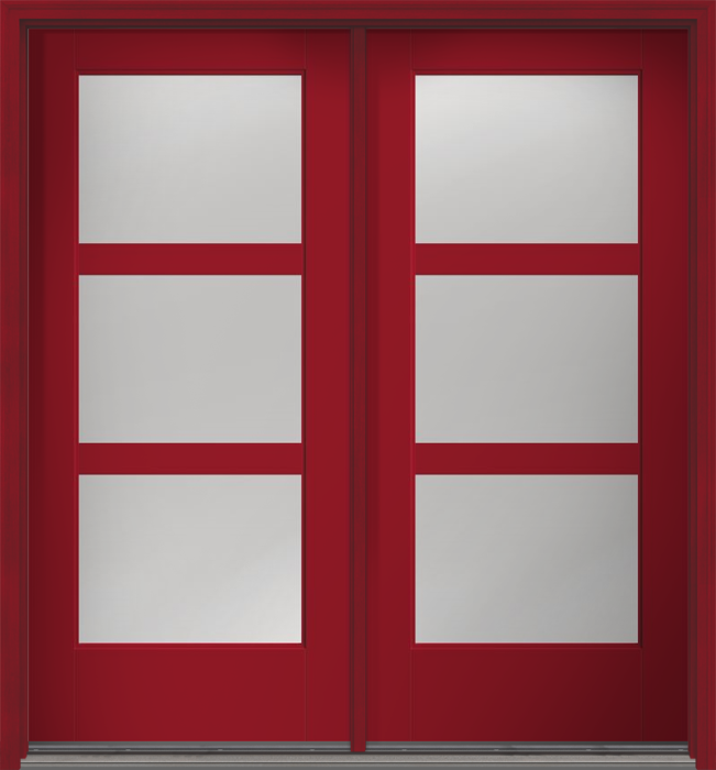 80" Clear Contemporary 3 Lite SDL Flat 3-1/2" Smooth Full Lite Flush-Glazed Fiberglass Double Door