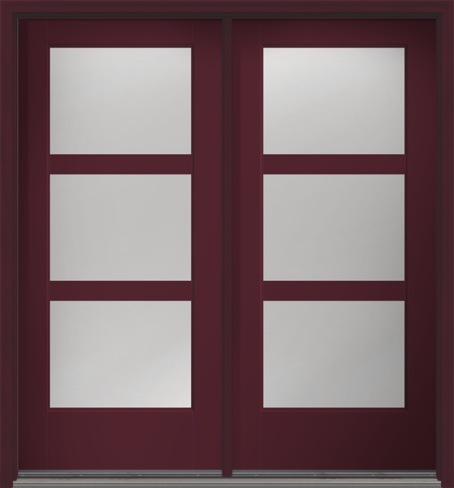 80" Low-E Contemporary 3 Lite SDL Flat 3-1/2" Smooth Full Lite Flush-Glazed Fiberglass Double Door