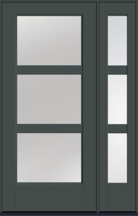 80" Low-E Contemporary 3 Lite SDL Flat 3-1/2" Smooth Full Lite Flush-Glazed Fiberglass Single Door, Sidelite