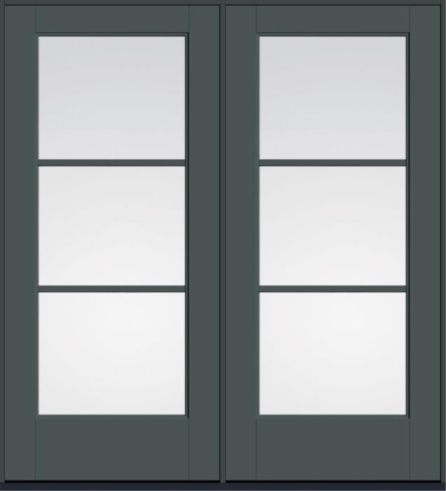 80" Clear Colonial 3 Lite SDL Flat 1-1/8" Smooth Full Lite Flush-Glazed Fiberglass Double Door