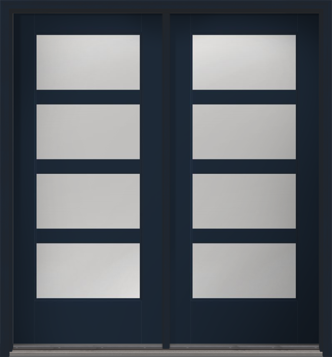 80" Clear Contemporary 4 Lite SDL Flat 3-1/2" Smooth Full Lite Flush-Glazed Fiberglass Double Door