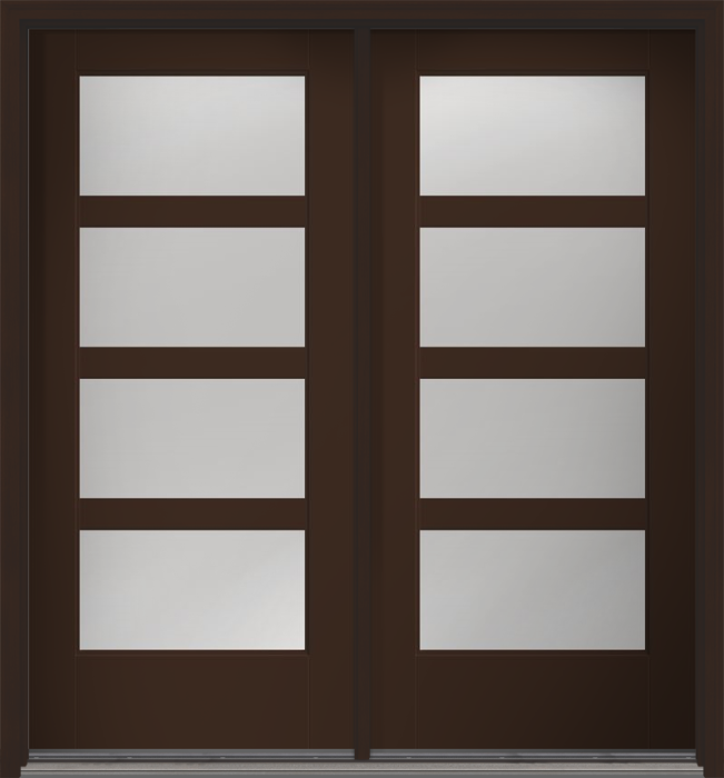 80" Low-E Contemporary 4 Lite SDL Flat 3-1/2" Smooth Full Lite Flush-Glazed Fiberglass Double Door