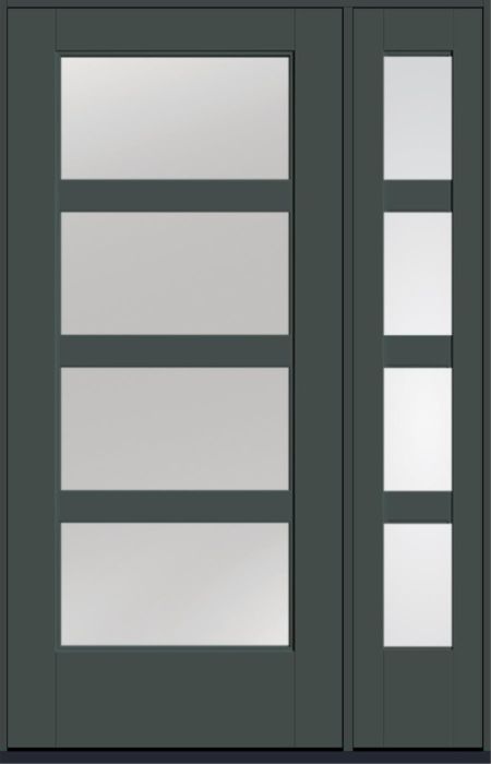 80" Low-E Contemporary 4 Lite SDL Flat 3-1/2" Smooth Full Lite Flush-Glazed Fiberglass Single Door, Sidelite