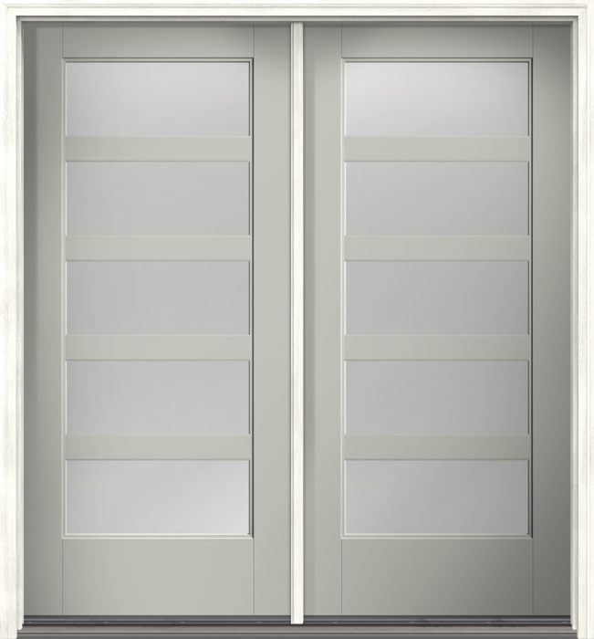 80" Low-E Contemporary 5 Lite SDL Flat 3-1/2" Smooth Full Lite Flush-Glazed Fiberglass Double Door