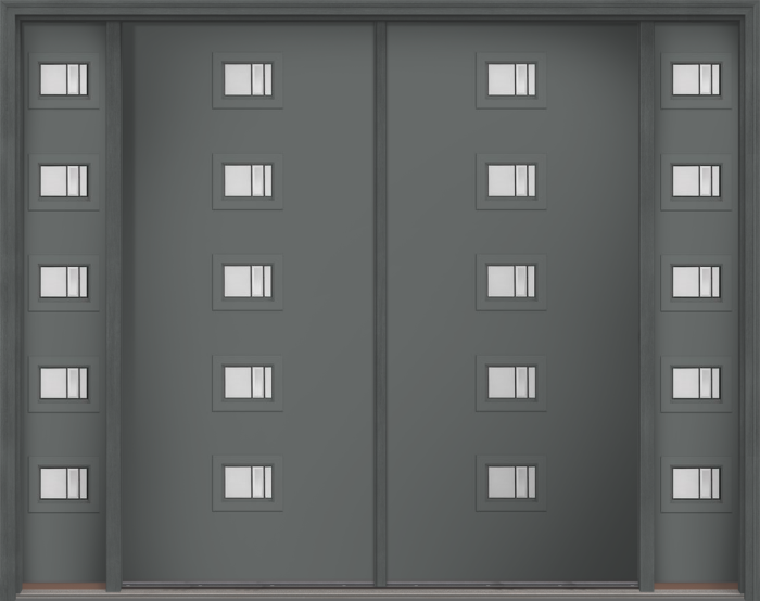 80" Axis Modern Pulse Echo 5-Lite Centered Smooth Fiberglass Double Door, Sidelites