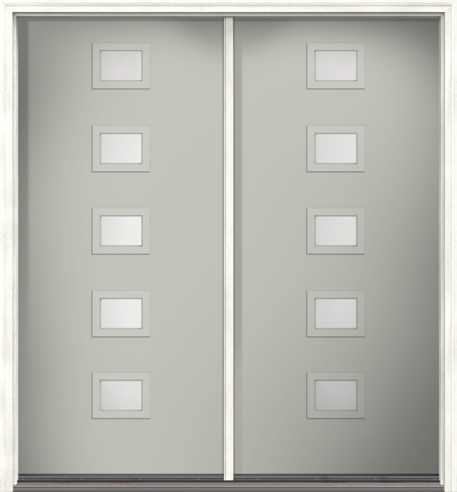 80" Satin Etch Modern Pulse Echo 5-Lite Centered Smooth Fiberglass Double Door