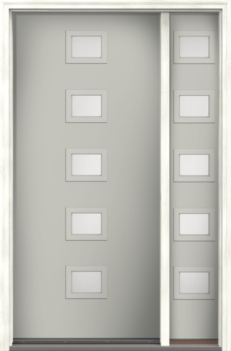 80" Satin Etch Modern Pulse Echo 5-Lite Centered Smooth Fiberglass Single Door, Sidelite