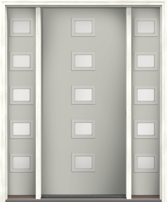 80" Satin Etch Modern Pulse Echo 5-Lite Centered Smooth Fiberglass Single Door, Sidelites